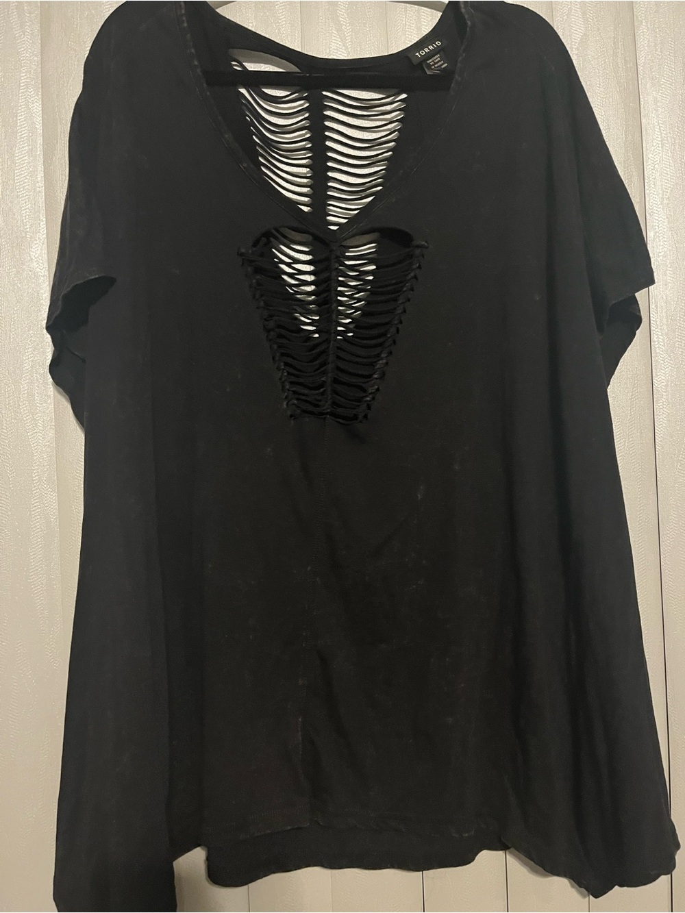 Torrid acid wash Black Slashed Front V-Neck Women's Top